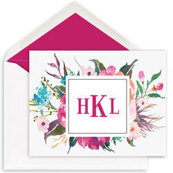 Watercolor Peony Monogram Folded Note Cards